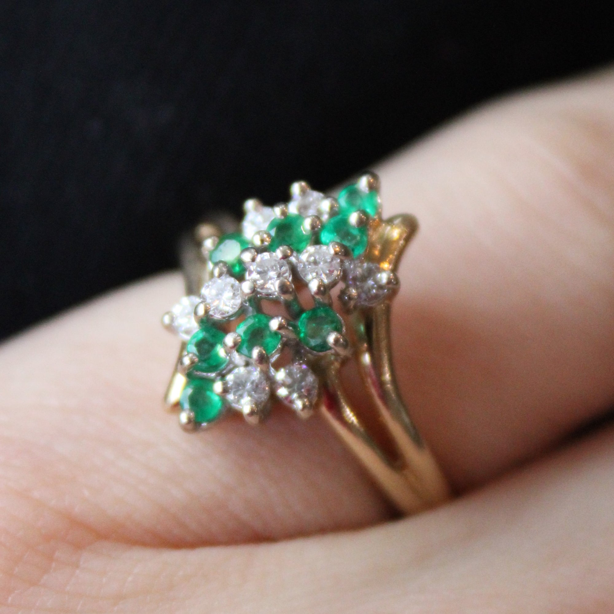 Diamond & Emerald Waterfall Ring | 0.27ctw, 0.18ctw | SZ 6.75 |