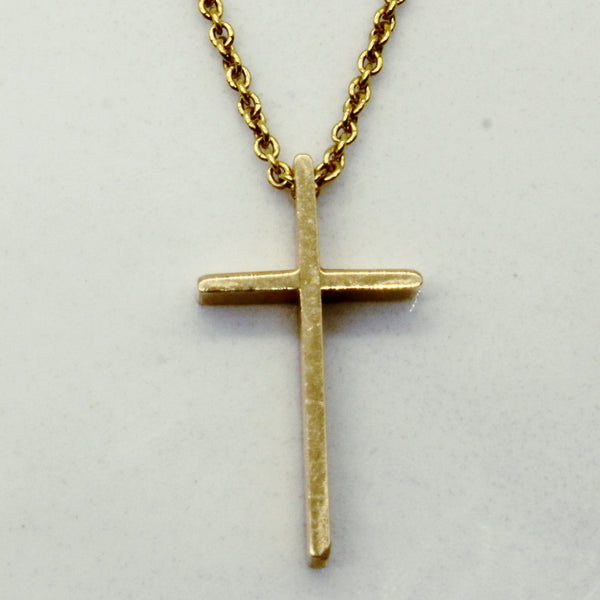 14k Yellow Gold Cross Pendant & Necklace | 16