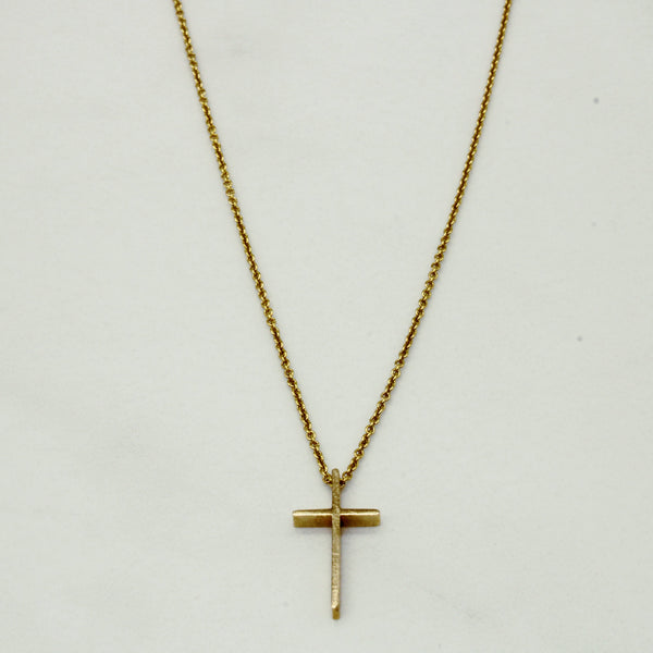 14k Yellow Gold Cross Pendant & Necklace | 16