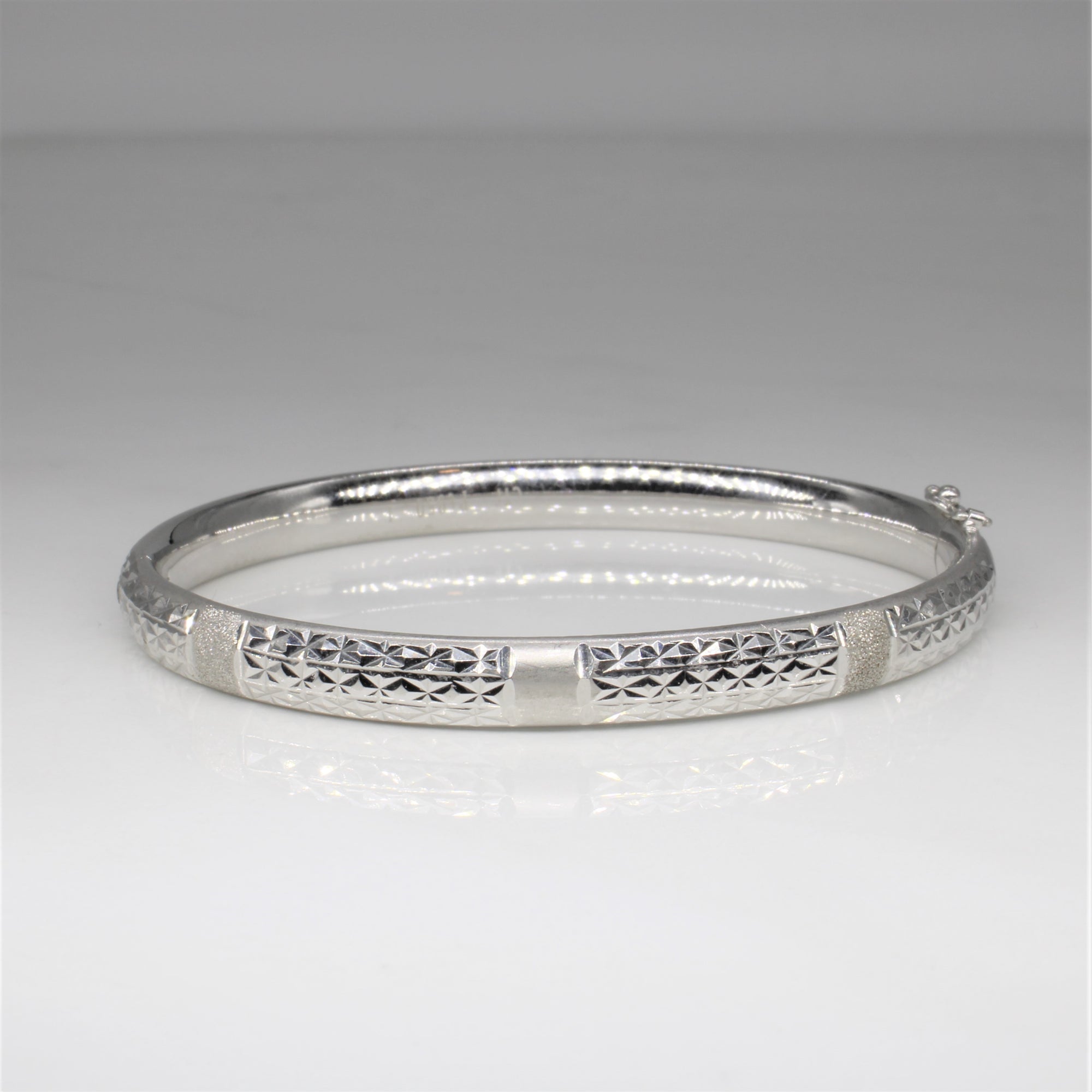 'Chow Tai Fook' Textured Platinum Bangle | 6