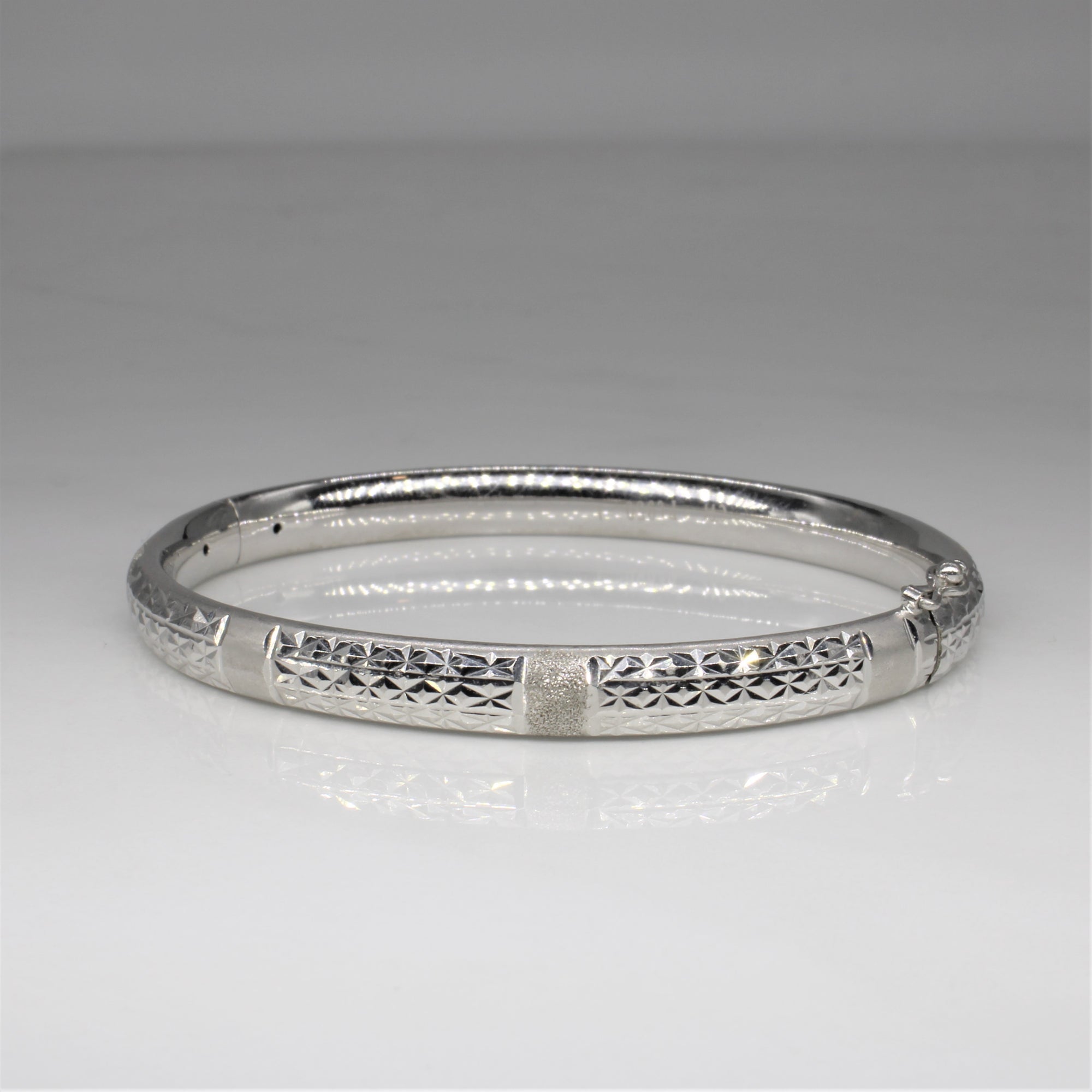 'Chow Tai Fook' Textured Platinum Bangle | 6