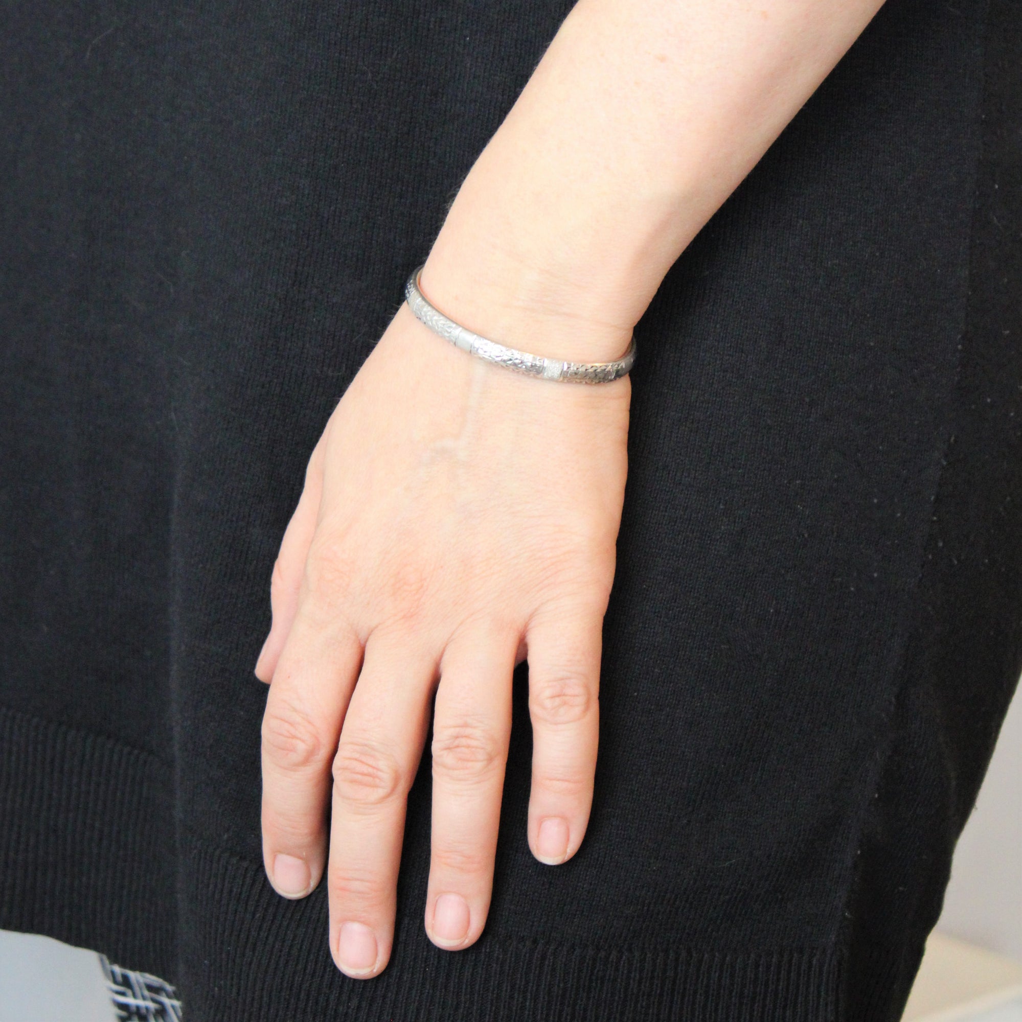 'Chow Tai Fook' Textured Platinum Bangle | 6