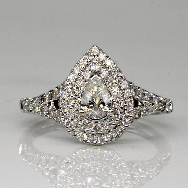 Double Halo Pear Cut Diamond Engagement Ring | 0.81ctw | SZ 7.5 |