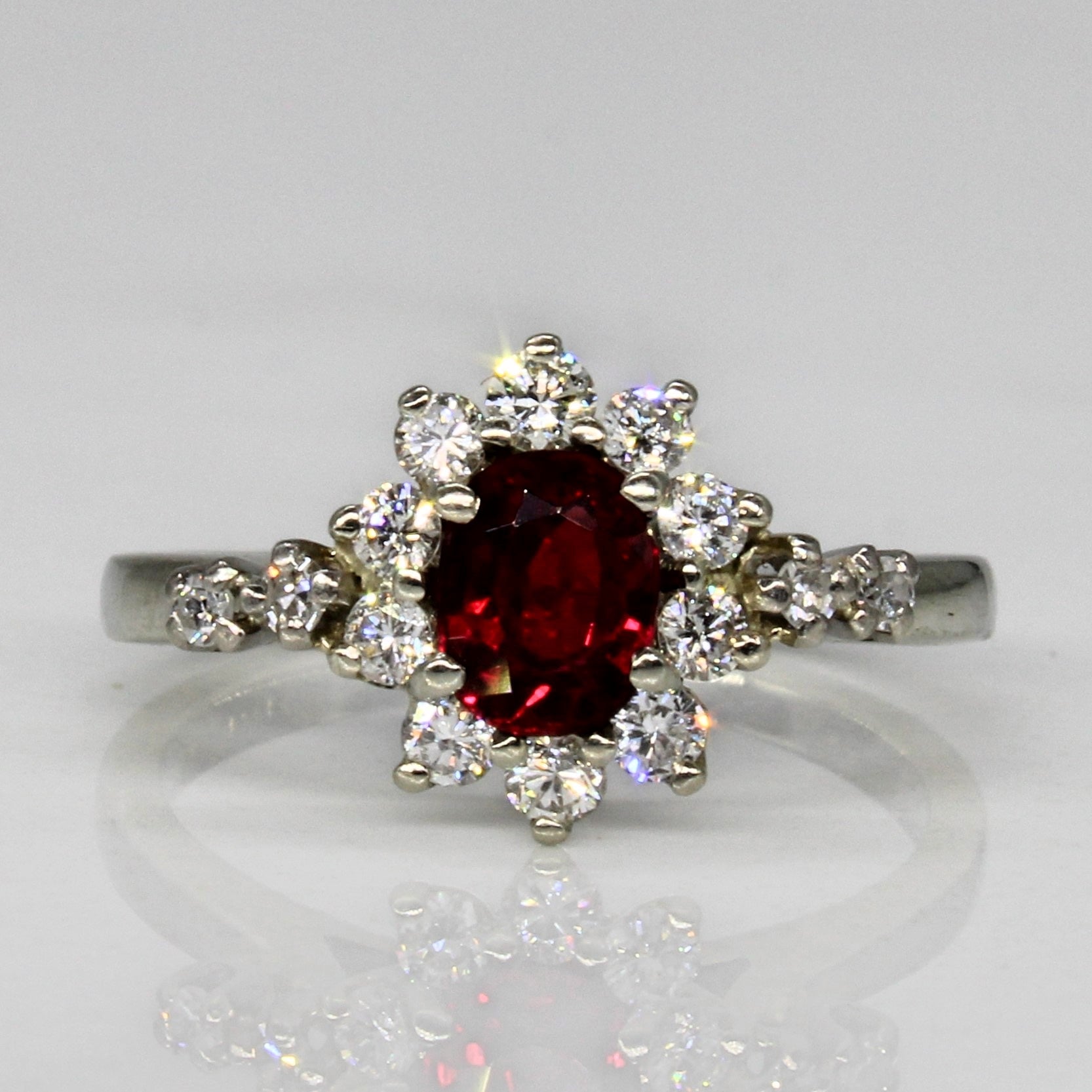 'Birks' Ruby & Diamond Halo Ring | 0.50ct, 0.30ctw | SZ 5 |