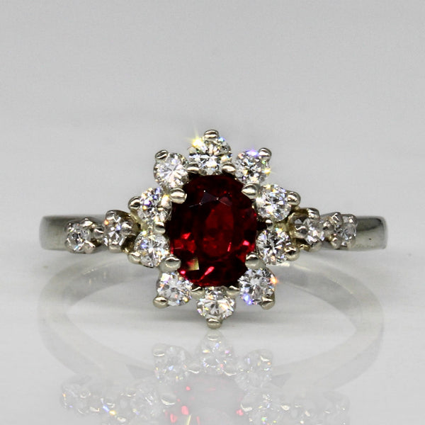 'Birks' Ruby & Diamond Halo Ring | 0.50ct, 0.30ctw | SZ 5 |