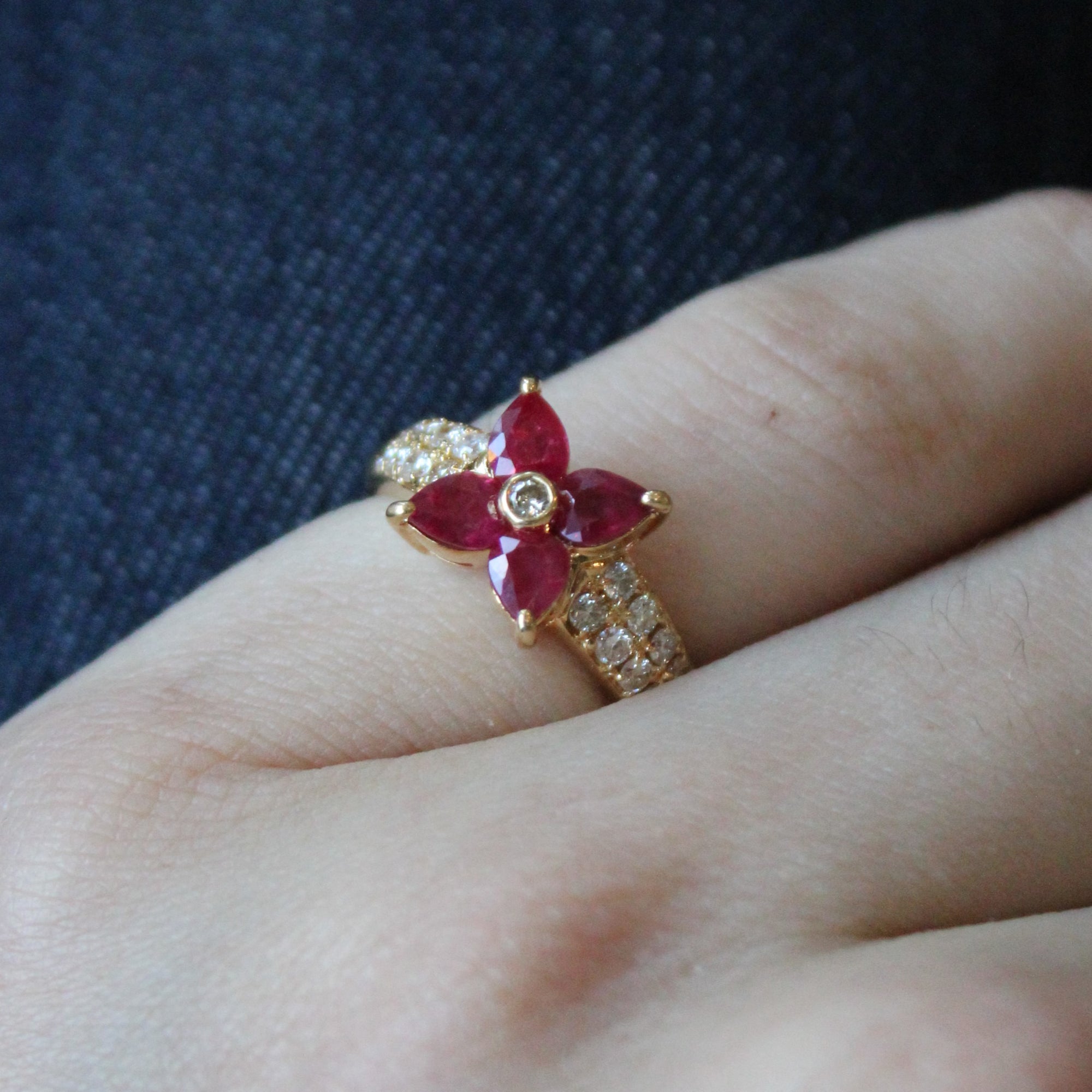 Flux Treated Ruby & Diamond Flower Ring | 1.00ctw, 0.35ctw | SZ 5.75 |