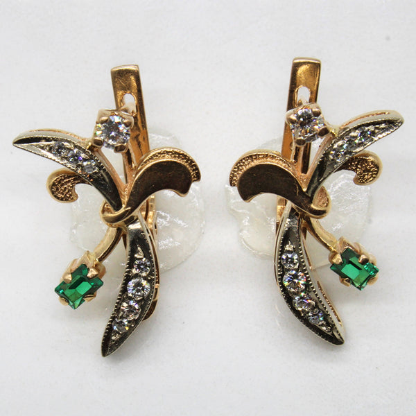 1930s Diamond & Synthetic Emerald Earrings | 0.20ctw, 0.20ctw |