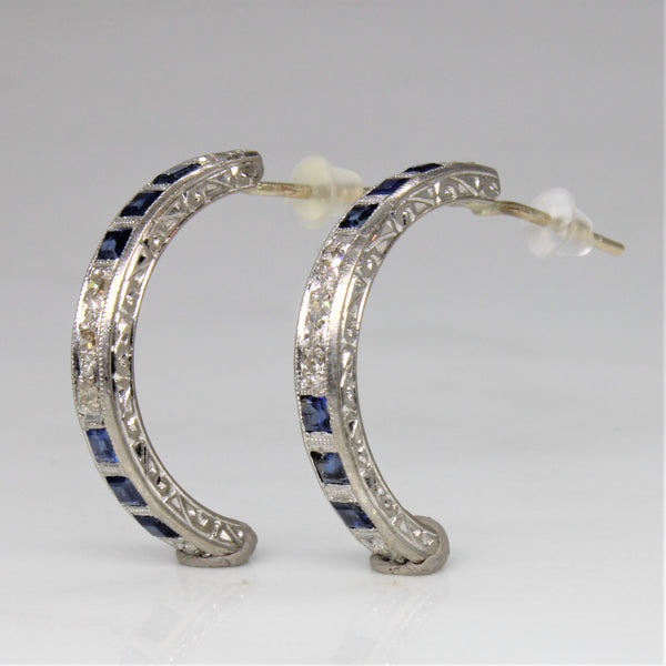 Sapphire & Diamond Semi Hoop Earrings | 0.30ctw, 0.10ctw |