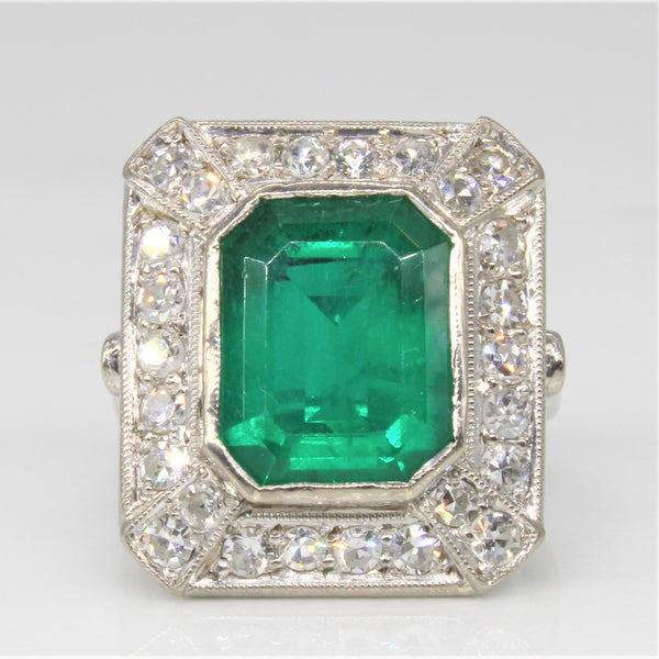 Art Deco Synthetic Emerald & Diamond Cocktail Ring | 4.00ct, 0.78ctw | SZ 4.5 |