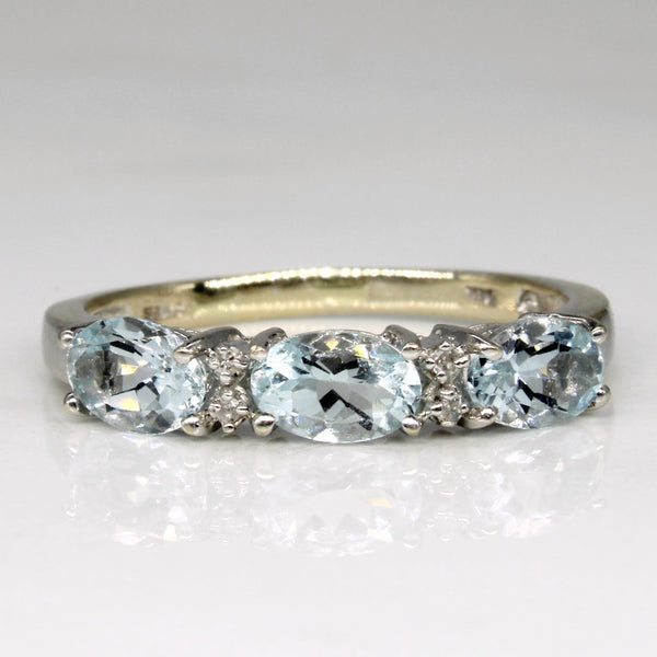 Alternating Aquamarine & Diamond Ring | 1.20ctw, 0.02ctw | SZ 8 |