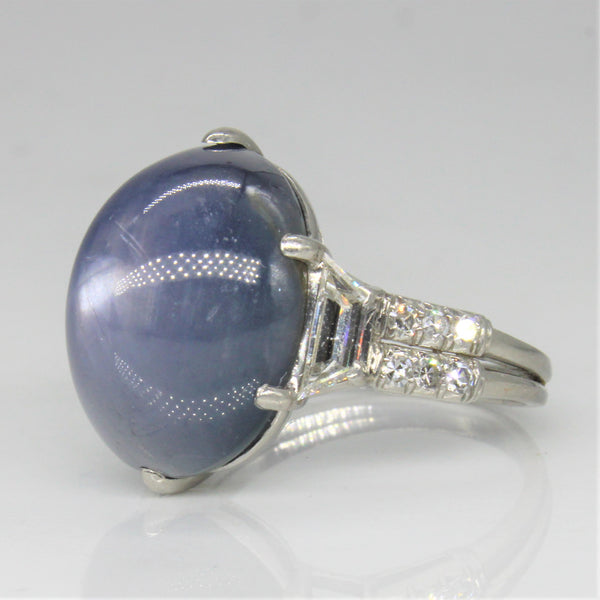 Art Deco Star Sapphire & Diamond Cocktail Ring | 22.50ct, 0.58ctw | SZ 7.5 |