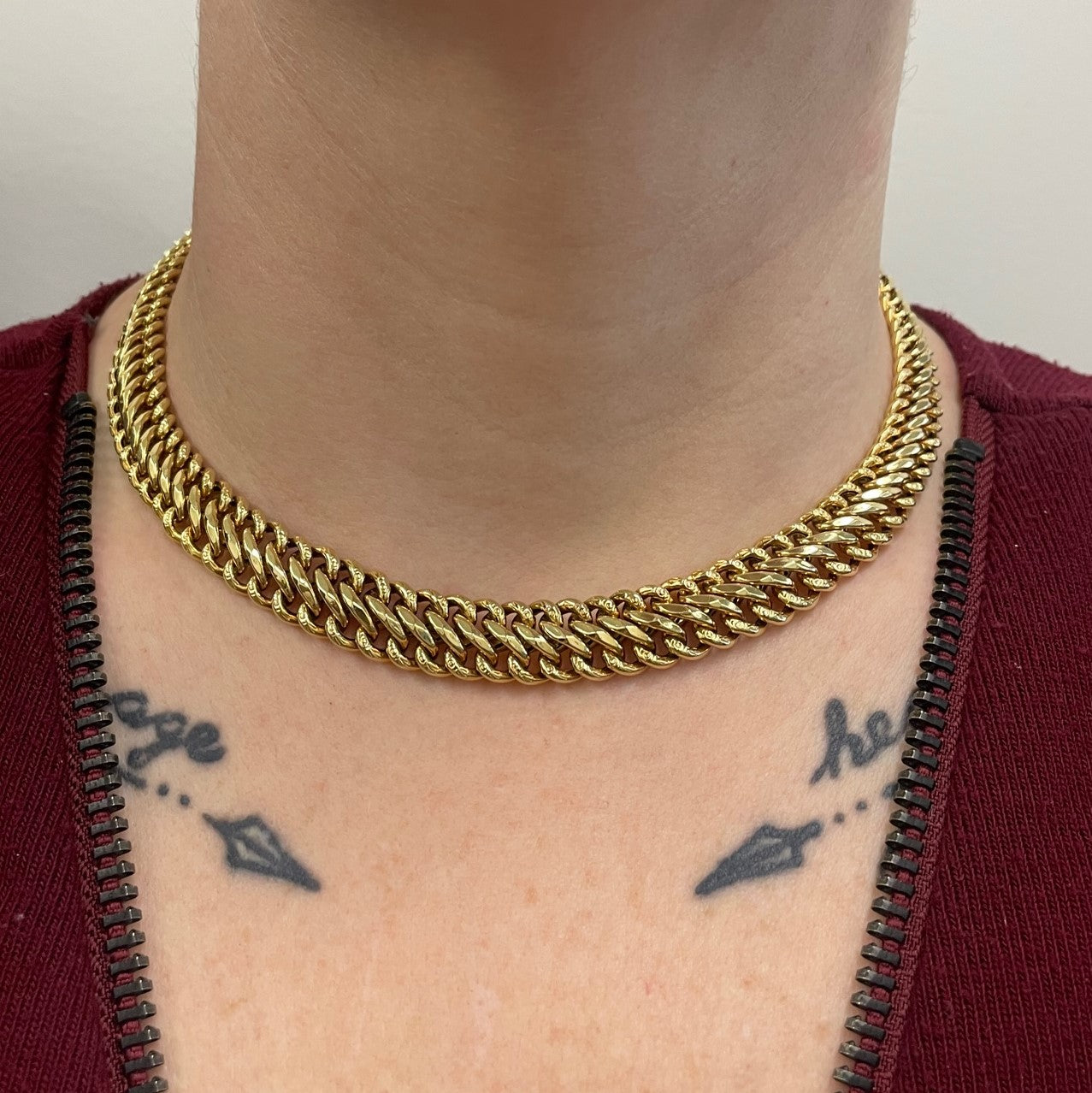 14k Yellow Gold Parallel Chain Choker | 15