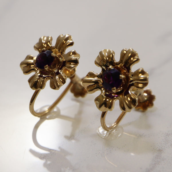 'Birks' 1960s Floral Amethyst Clip On Earrings | 0.50ctw |