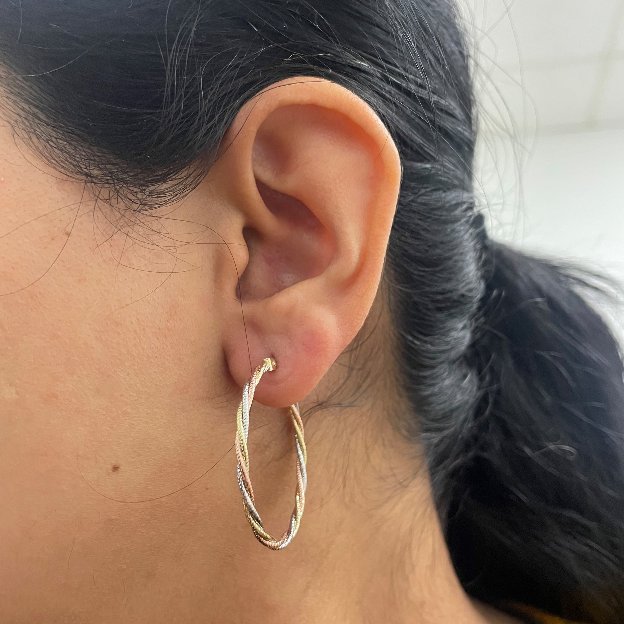 Braided Tri Tone Hoop Earrings |