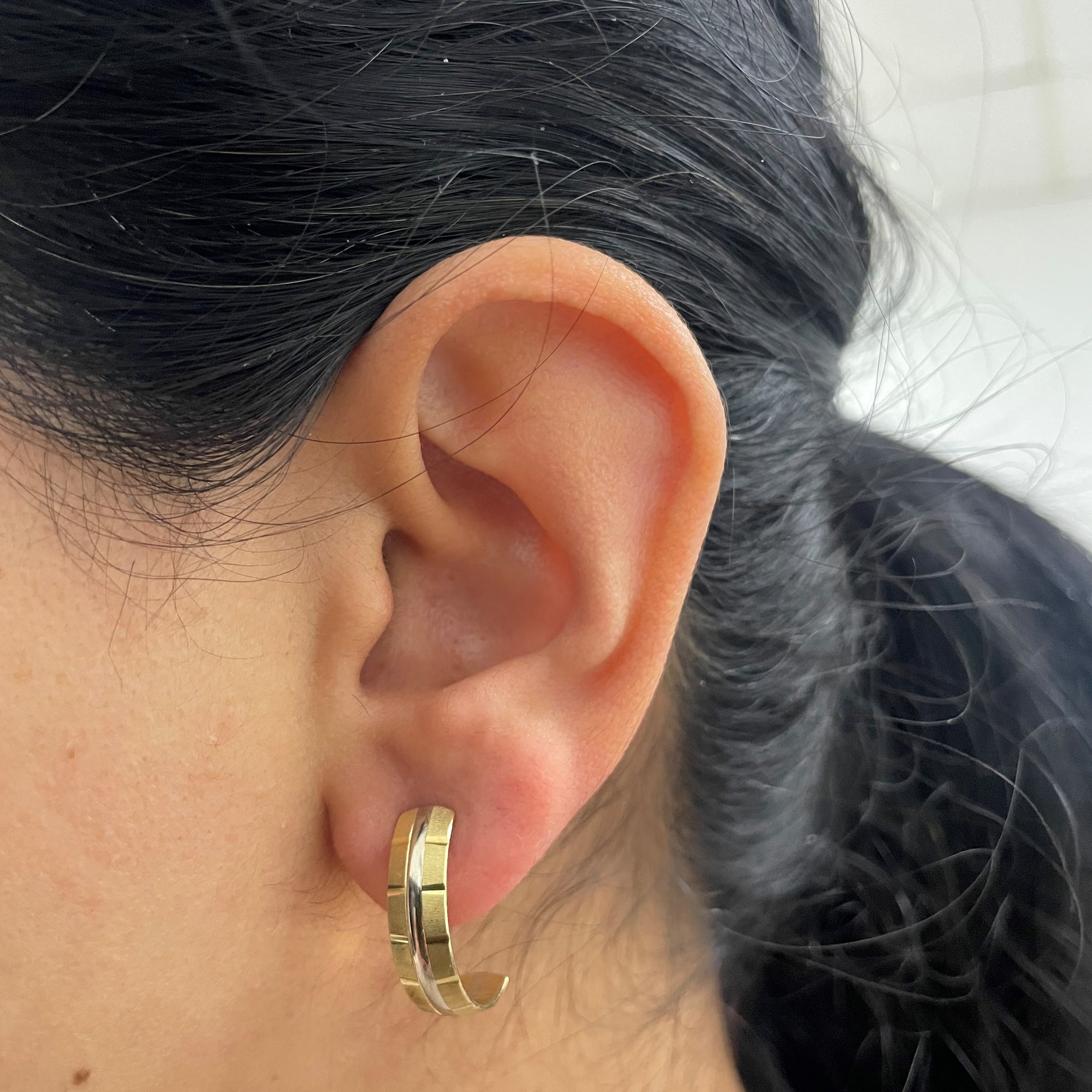 Textured Two Tone Half Hoop Earrings |