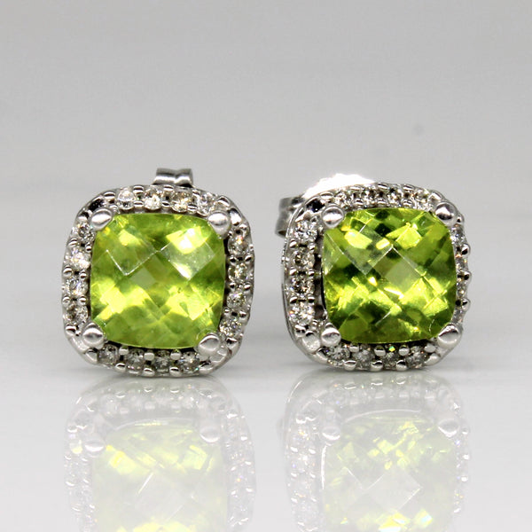 Peridot & Diamond Halo Earrings | 2.00ctw, 0.16ctw |