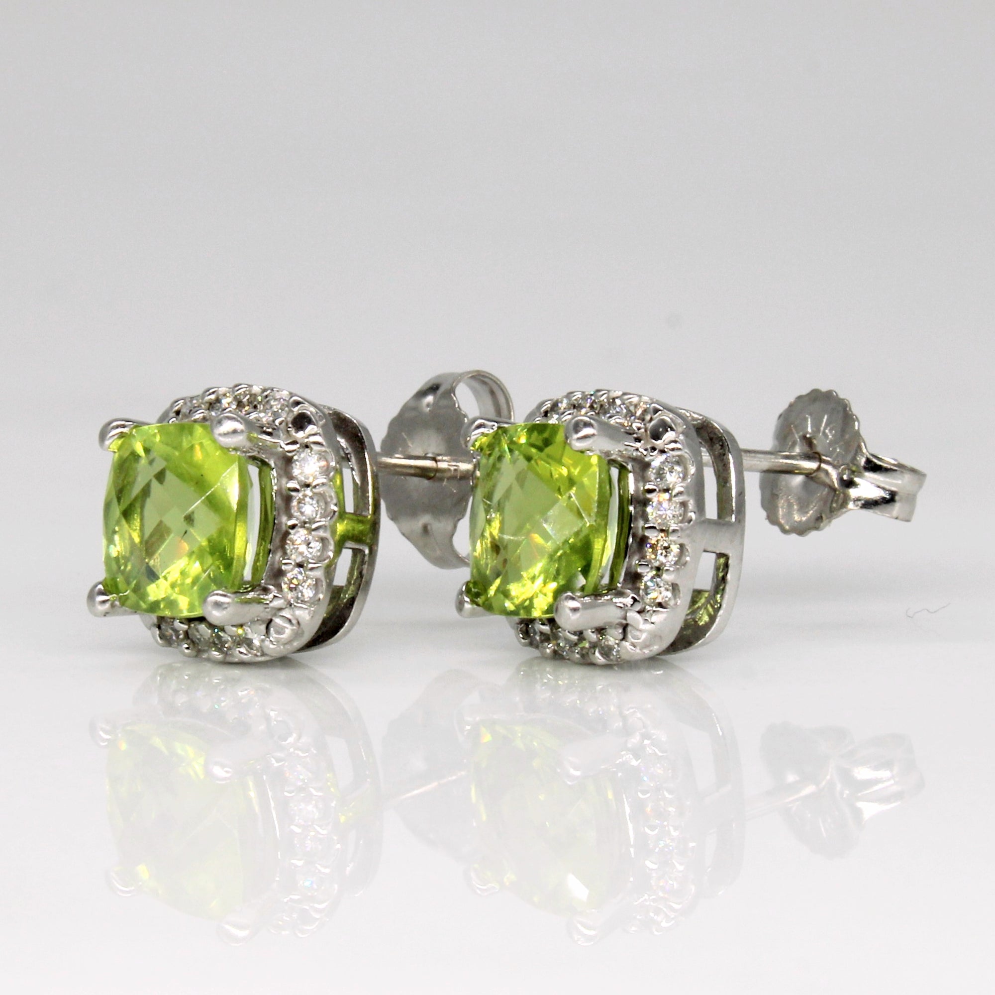 Peridot & Diamond Halo Earrings | 2.00ctw, 0.16ctw |