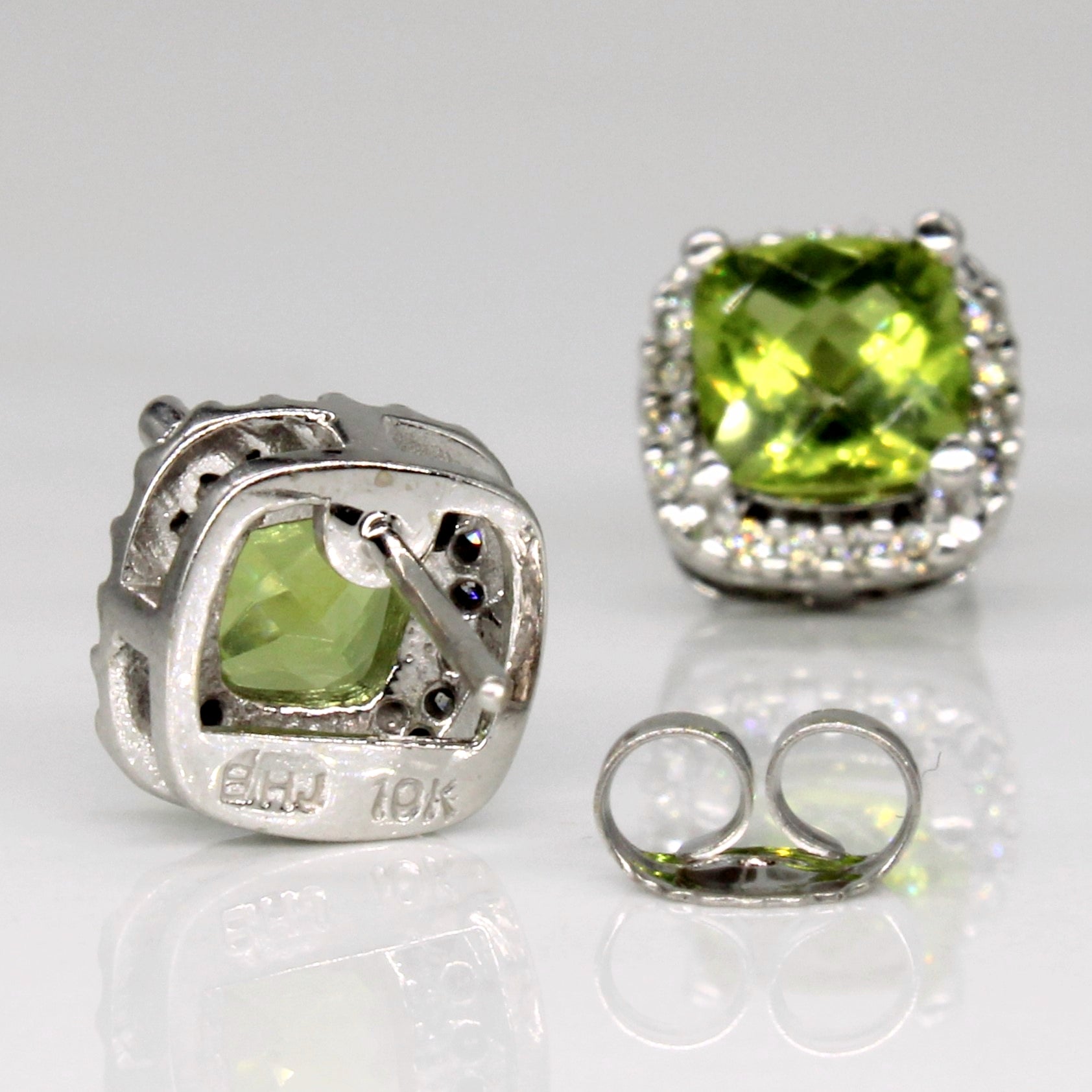 Peridot & Diamond Halo Earrings | 2.00ctw, 0.16ctw |