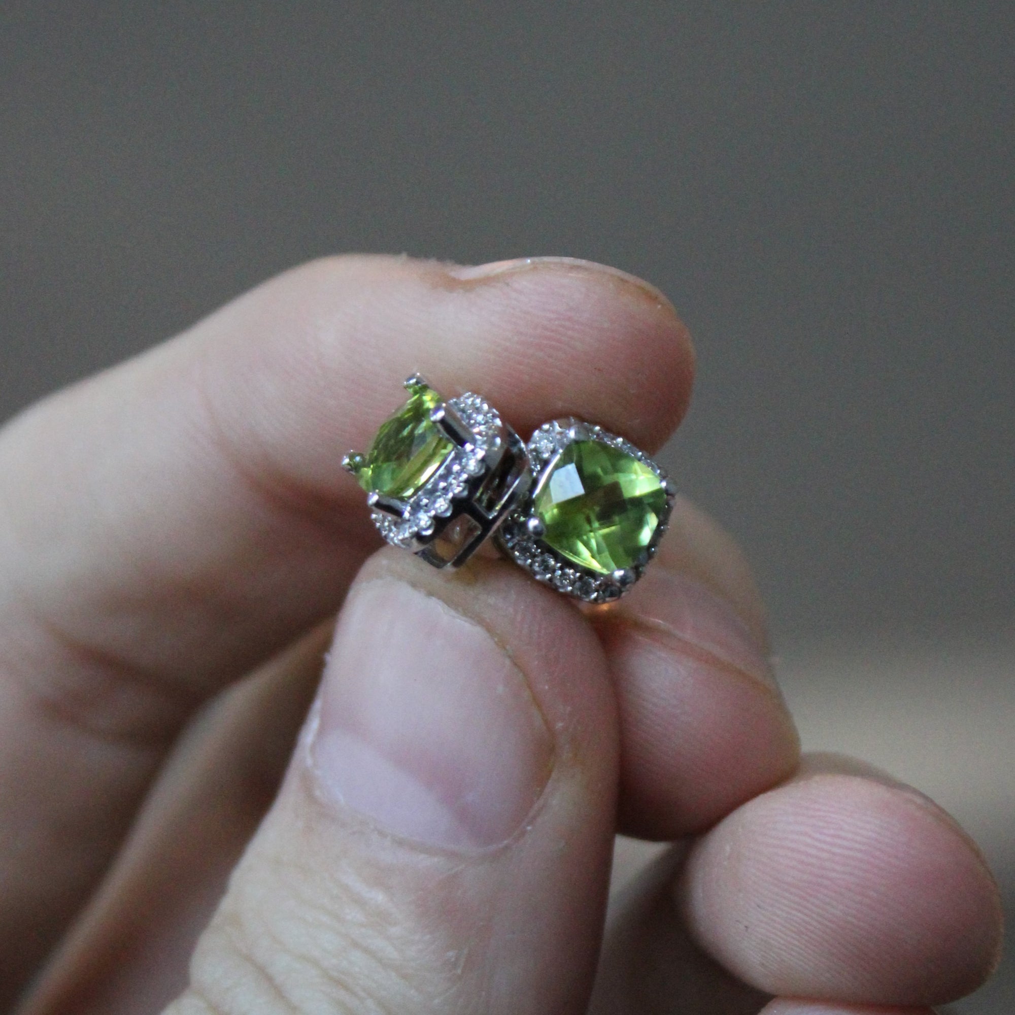 Peridot & Diamond Halo Earrings | 2.00ctw, 0.16ctw |