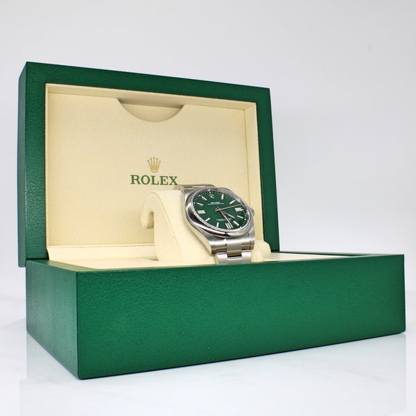 'Rolex' Oyster Perpetual Green Face Watch | 8