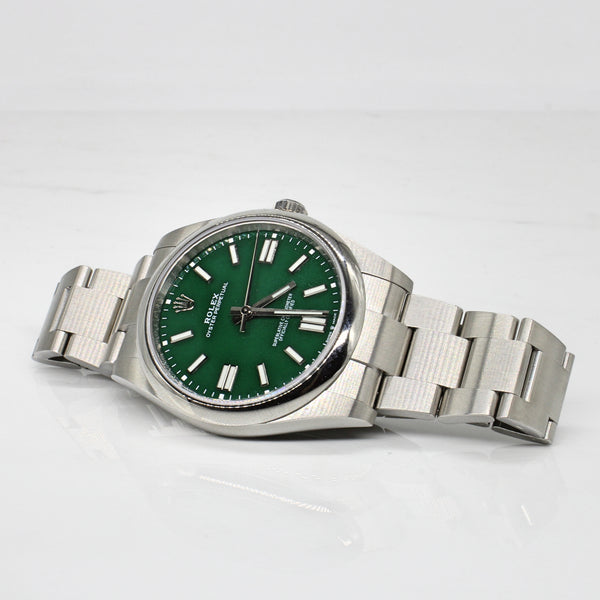 'Rolex' Oyster Perpetual Green Face Watch | 8