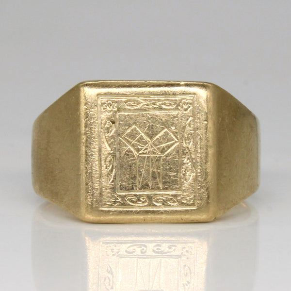 'Birks' Mid Century Engraved Signet Ring | SZ 9.25 |