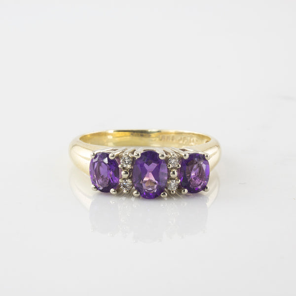 'Birks' Amethyst & Diamond Three Stone Ring | 0.95 ctw | SZ 7.75 |