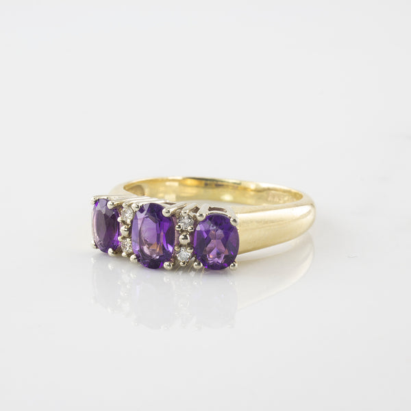 'Birks' Amethyst & Diamond Three Stone Ring | 0.95 ctw | SZ 7.75 |