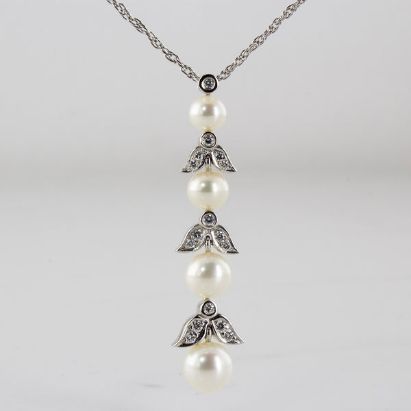 'Birks' Pearl & Diamond Drop Necklace | 0.24ctw | 16-18