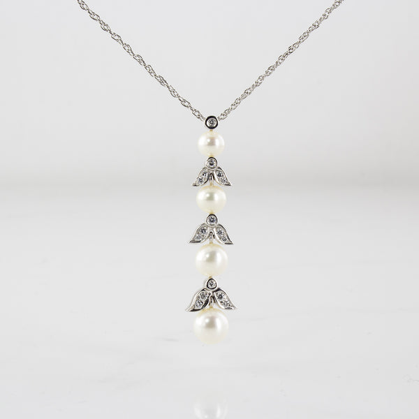 'Birks' Pearl & Diamond Drop Necklace | 0.24ctw | 16-18