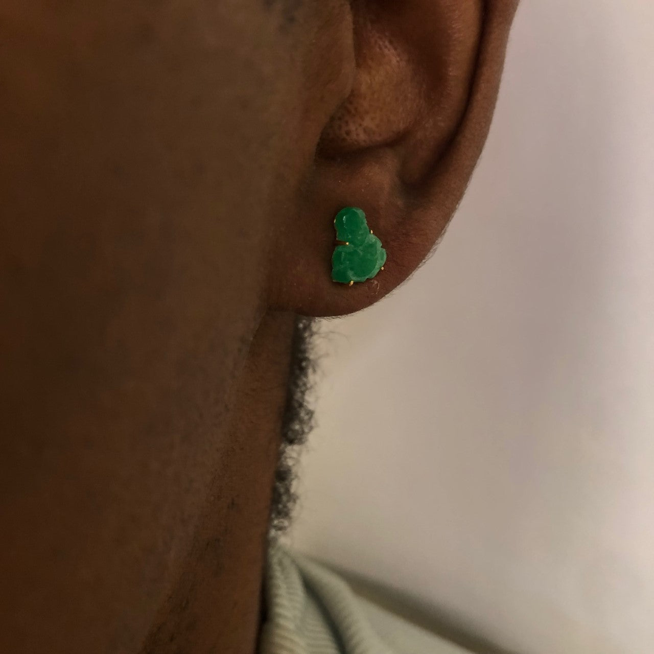 Carved Jadeite Buddha Stud Earrings | 3.00ctw |
